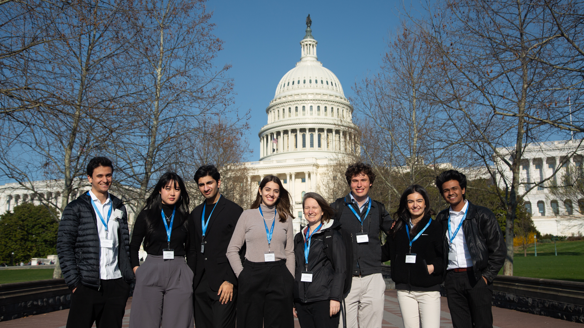 Scholars In Prison Engagementship. Photo of students, ORICE staff, and Dr. Peterson in Washington, D.C. for Scholars At Risk's Student Advocacy Days on March 2024.